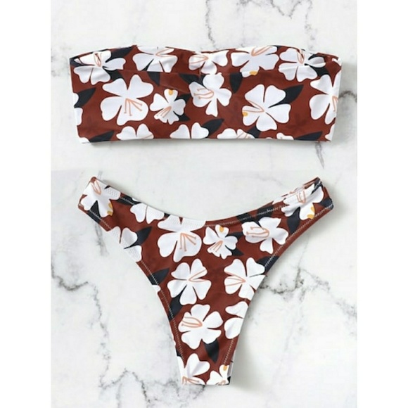 🌿VIVA | Bikini Set With Floral Bandeau & High Leg - Picture 2 of 8